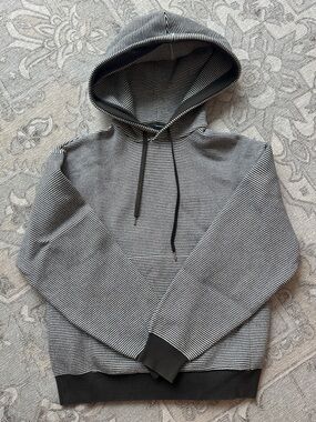 Club Monaco Black and White Micro-Striped Hooded Sweater